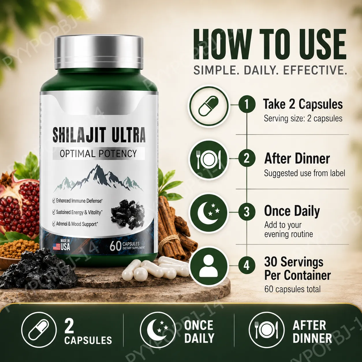 Herbal Shilajit Natural Mineral Supplement with Fulvic Acid 60 Capsules Daily Wellness Vitality Balance Formula for Men's Health — image 6
