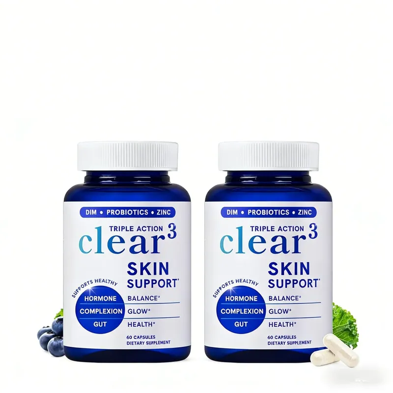 Clear³ Integratore di supporto per la pelle con probiotici DIM e zinco – Supporto nutrizionale per la salute della pelle e dell'intestino 60 capsule