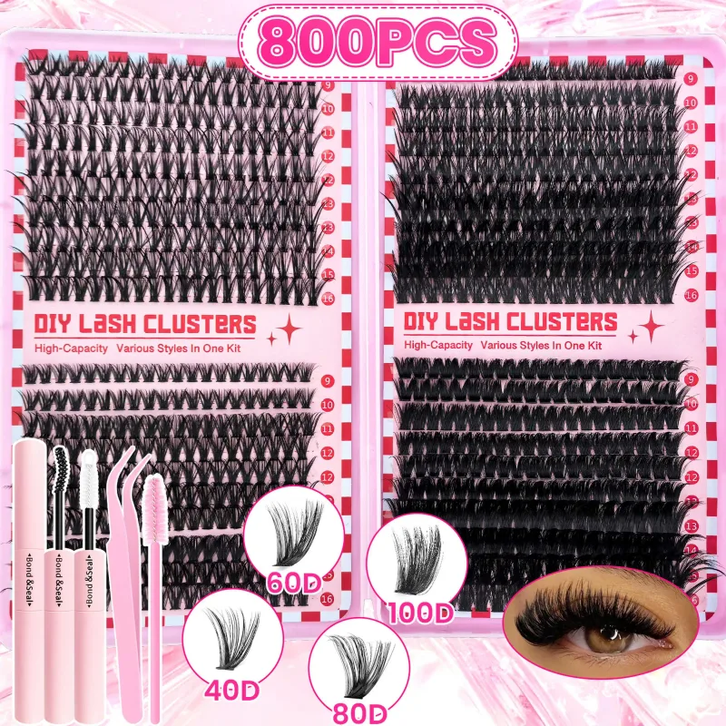 Large Capacity 123/800PCS Eyelash Extension Kit Easy to Apply Even for Beginners Soft Fluffy Dense Natural to Dramatic Eye Looks