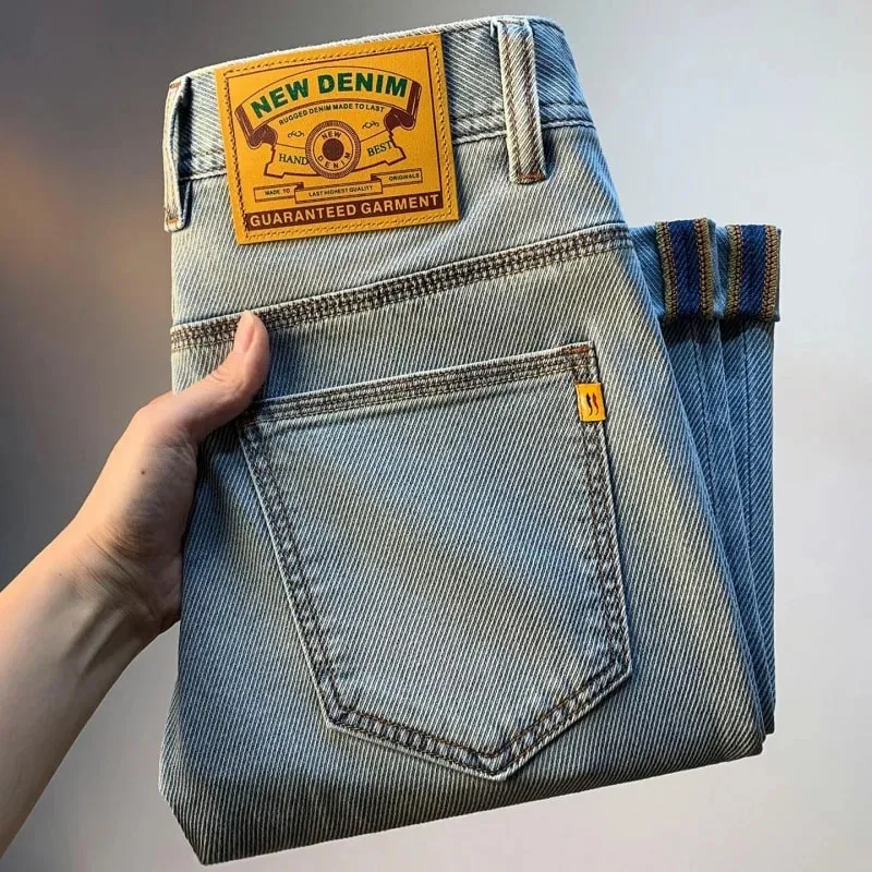 Light blue slim straight jeans for men men's casual denim pants that are thin breathable elastic and versatile for a stylish — image 1