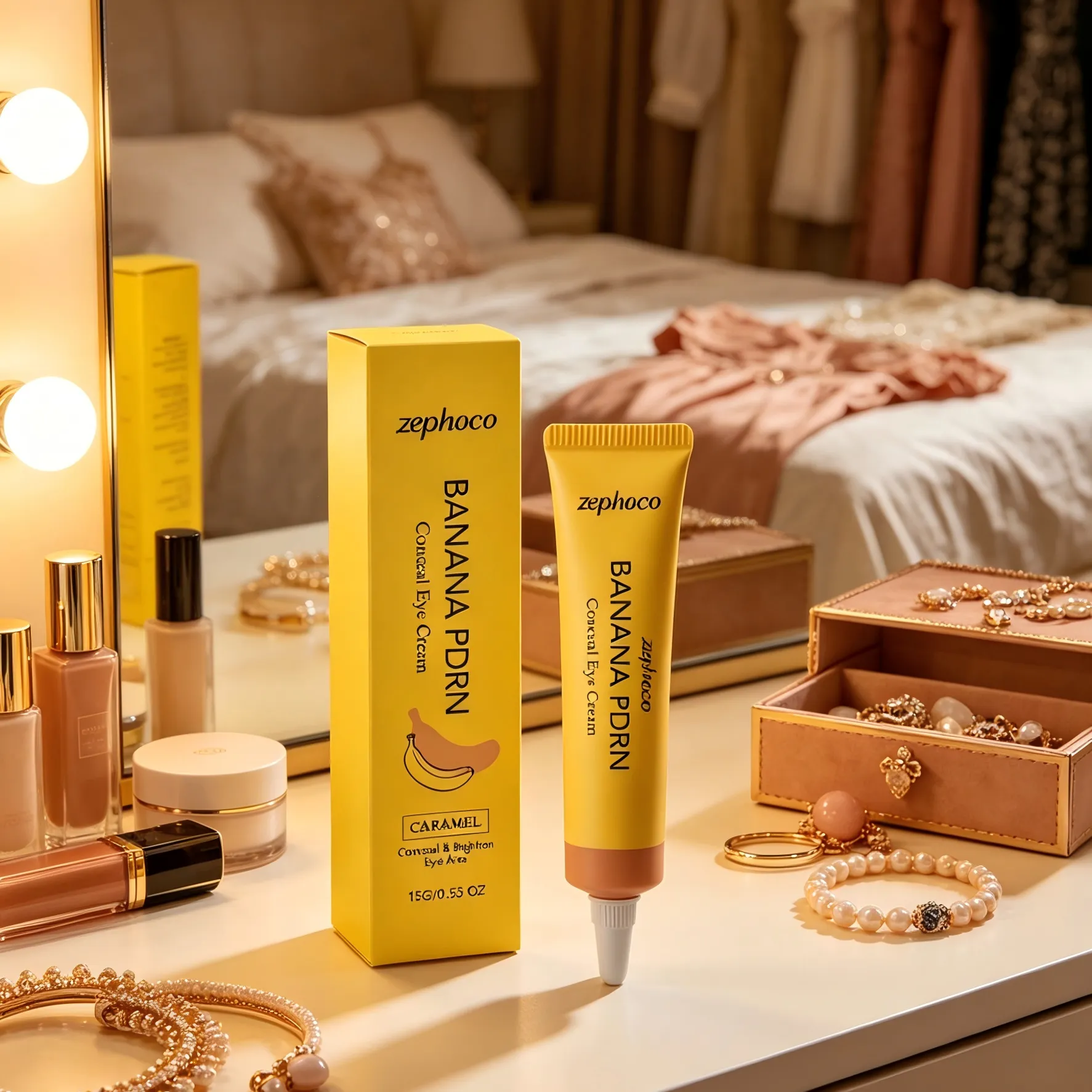 Zephoco Dark Circles Concealer Banana Pdrn Cover Blemishes Eye Brightener Lightweight Non-sticky Under-Eye Concealer Moisturizer