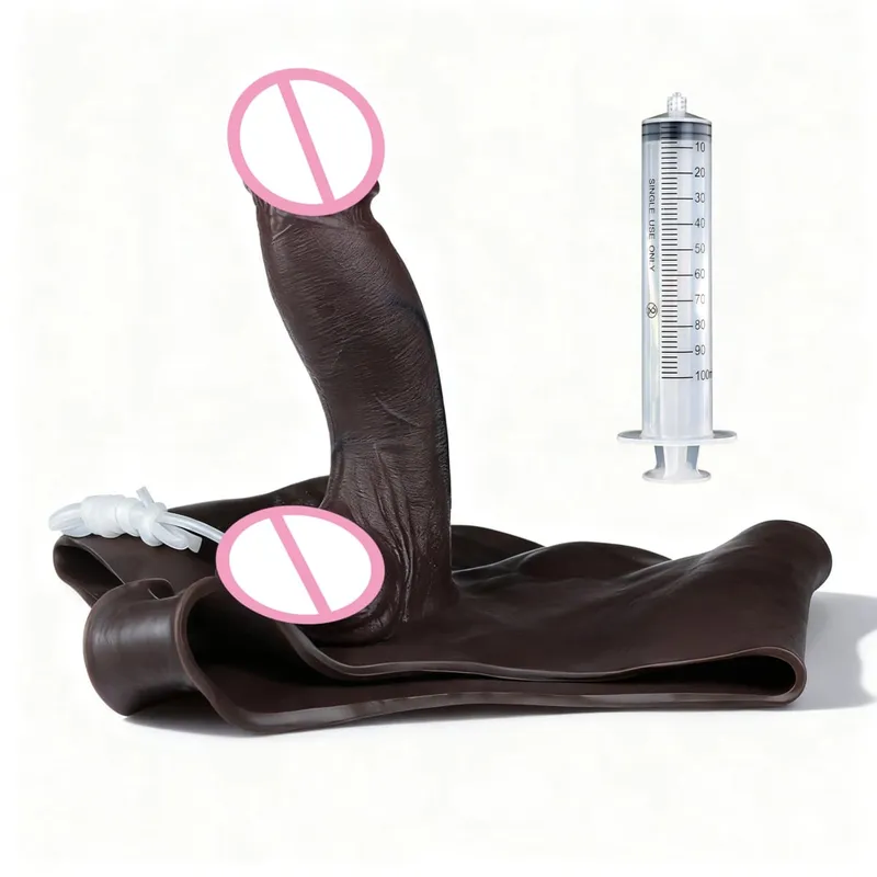 Black Nude Strapon Big Realistic Ejaculation Dildo Silicone Squirting Panties With Simulated Solid Penis Sex Toy For Women