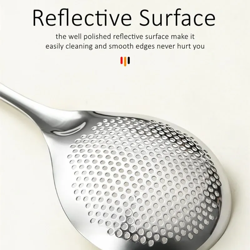 LFGB Certified Pure 304 Stainless Steel Kitchen Cooking Colander Ultra Thick 33cm Handle 12.5cm Head Sieve for Potato Frying — image 5