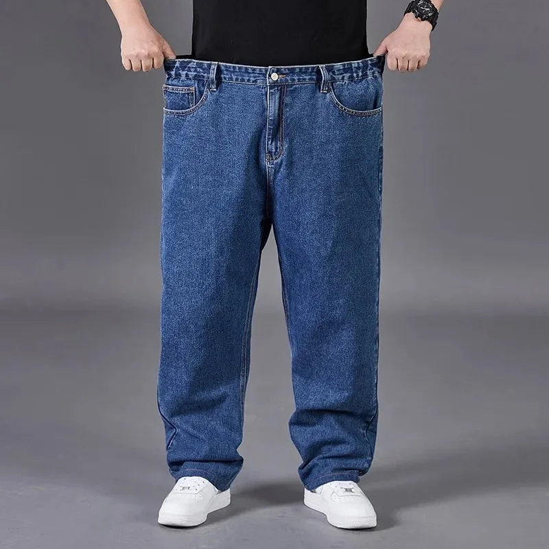 Plus Size Jeans Men High Elastic Waist Baggy Denim Pant Male Plus Large Loose Fit Cowboy Trouser Classic Black Blue Grey Clothes — image 8