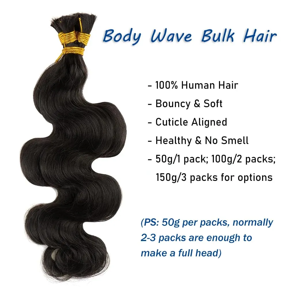 Body Wave Bulk Hair For Braiding 50G 100% Unprocessed Hair Extensions No Weft Hair Bulk For Braids Raw Hair Bundles For Women
