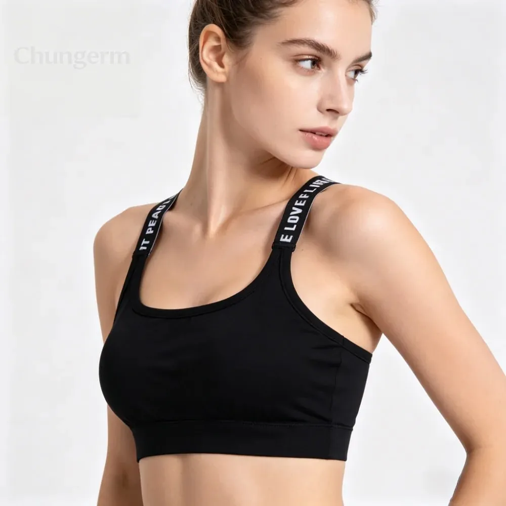 Comfortable Workout Activewear Without Underwire Sports Underwear Women Yoga Fitness Seamless Crop Top Wide Letter