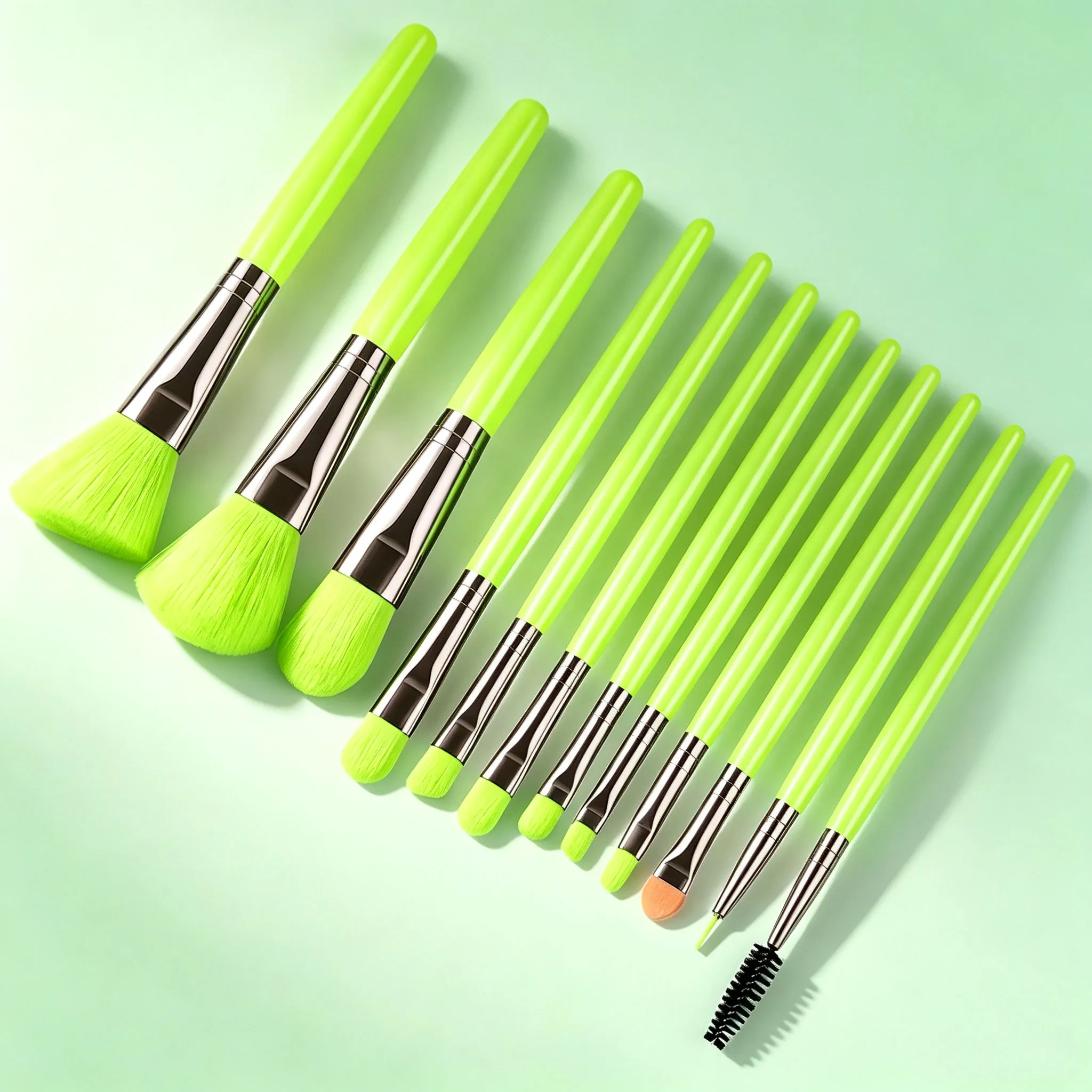 Neon Green 12 Pieces Makeup Brush Set Soft Cosmetic Brushes for Face Foundation Eyeshadow Blush Daily Make up Application — image 6