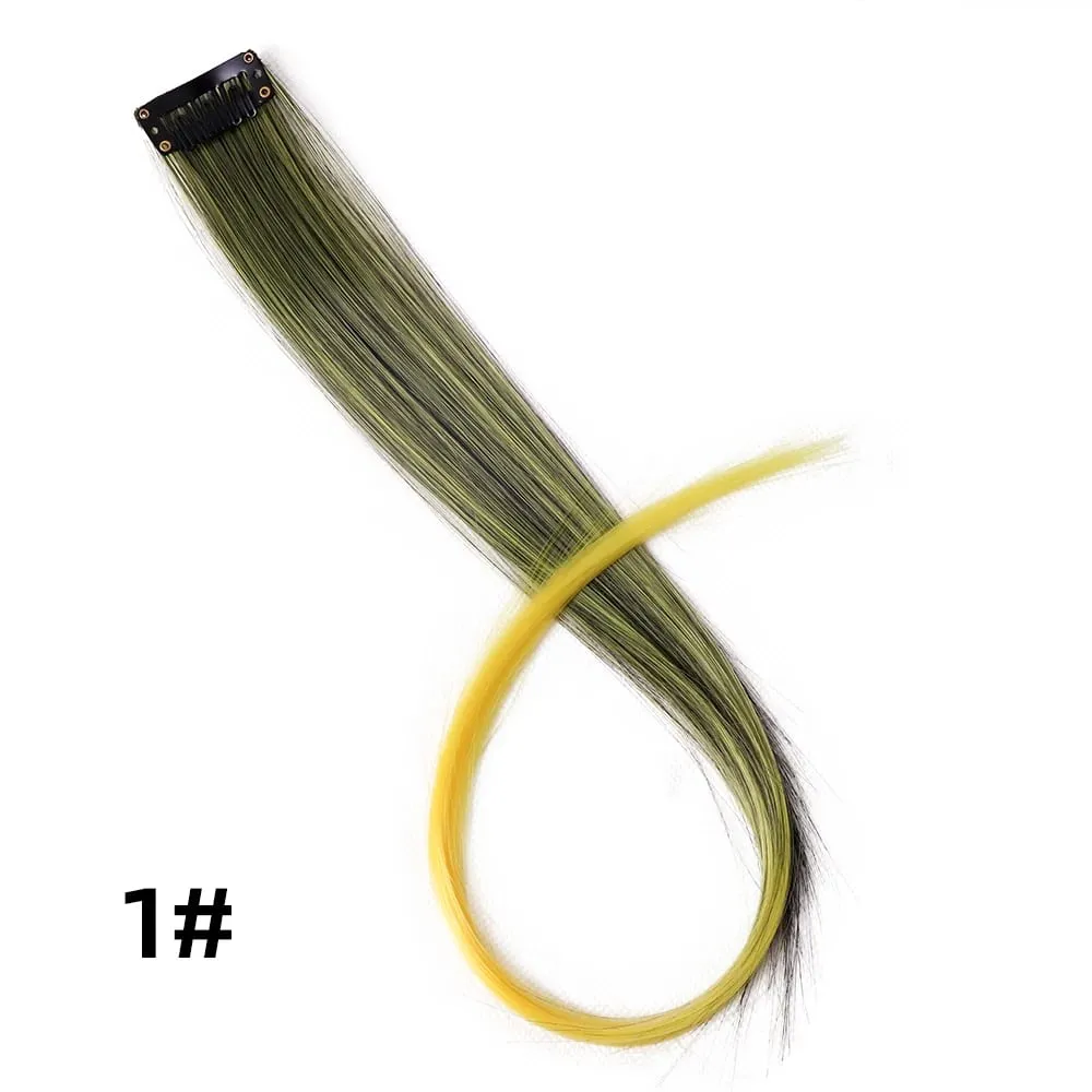 Extensiones de cabello de color liso con Clip para resaltar el cabello de arcoíris, rosa, azul, morado, sintético, con Clips para mujeres y niñas