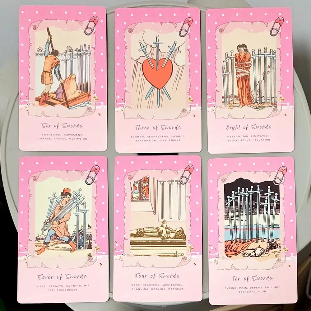 Pink Waite Tarot Deck 78 Cards With Keywords Cute Pink Collage Design Divination Oracle Deck Fortune Telling Board Game — image 5