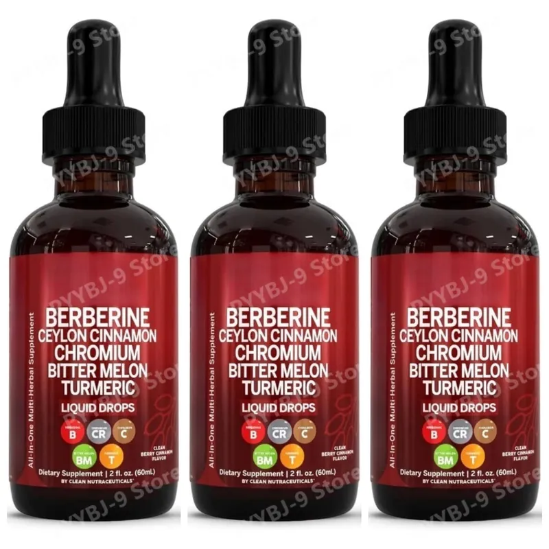 Berberine Chromium Turmeric Ginseng Liquid Drops 60ml Organic Herbal Supplement Daily Wellness Balance Support for Adults
