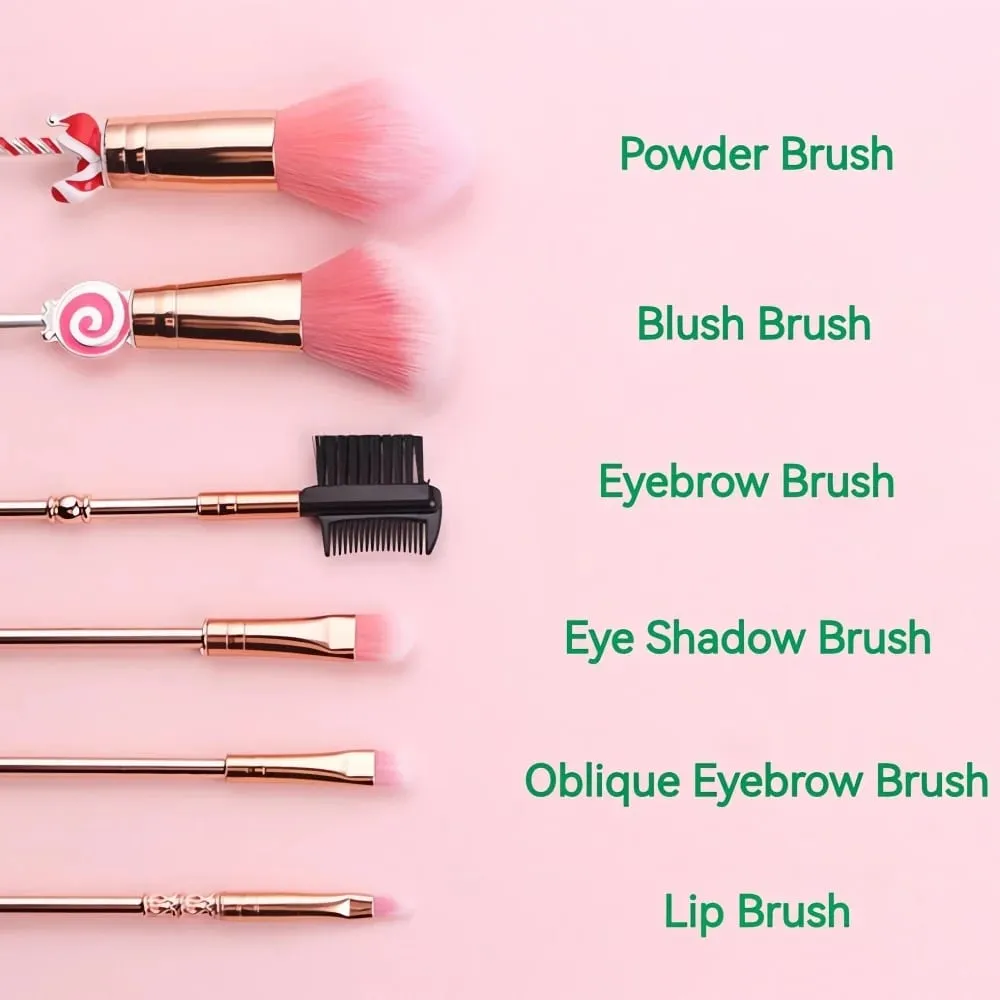 5/6-Piece Christmas Makeup Brush Set - Holiday Gift | Cute Santa Reindeer Christmas Tree Candy Cartoon Brushes — image 3