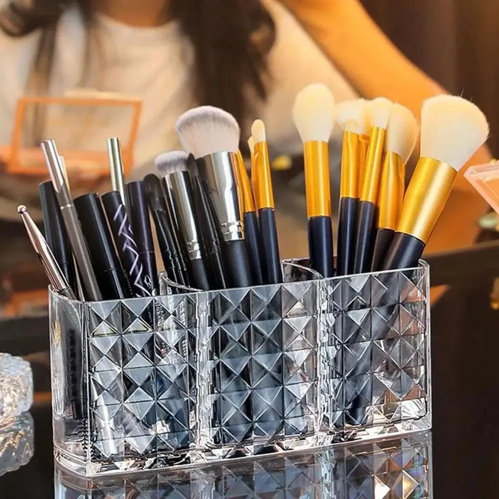 3 Slots Makeup Brush Holder Makeup Organizer Cosmetic Storage Box Lipstick Eyebrow Pencil Display Stand Acrylic Transparent Box
