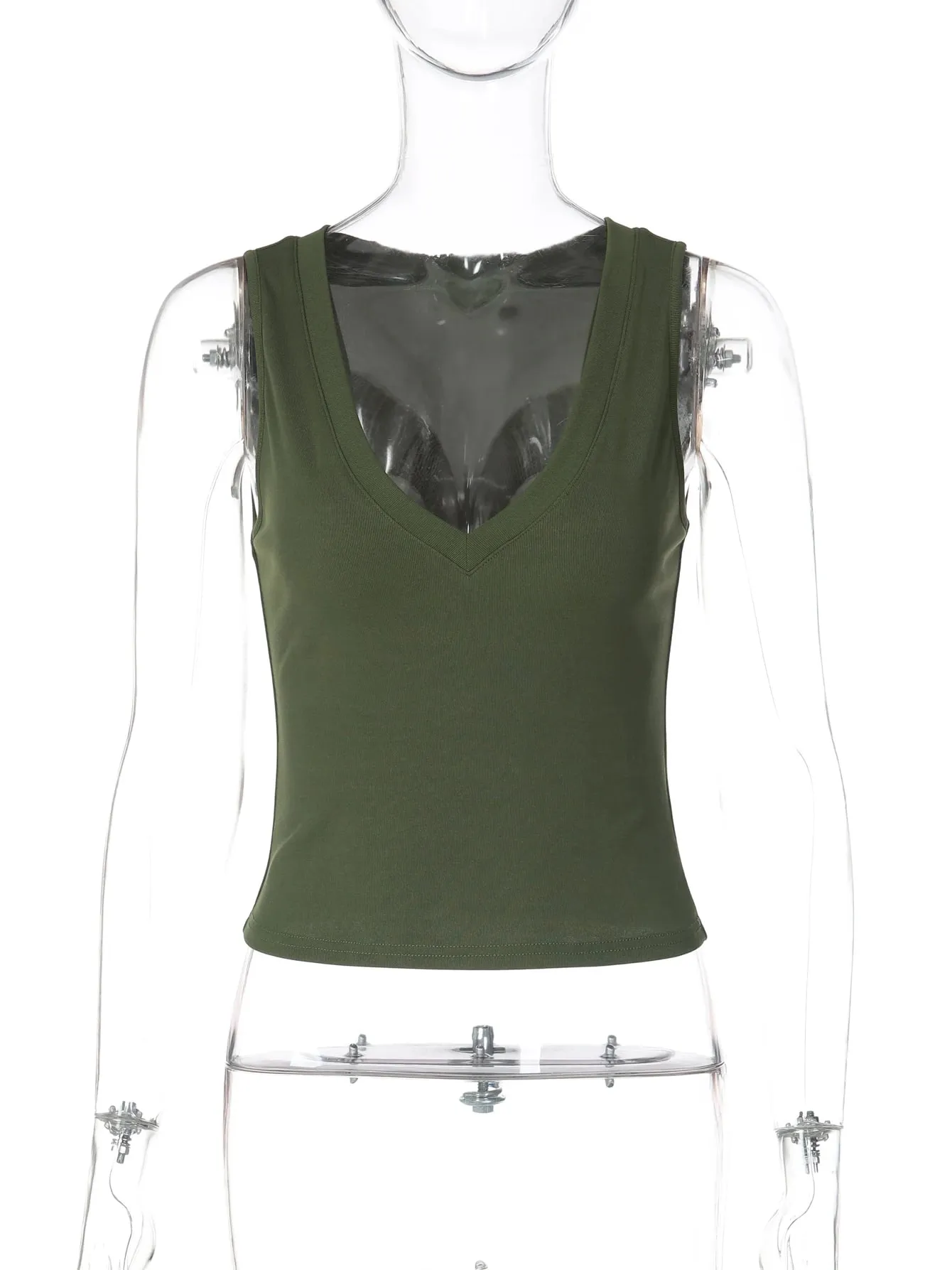 Hugcitar Ribbed V Neck Solid Sexy Slim Crop Tank Top Women Casual Clothes Streetwear Party Vacation Yoga Sports Top Wholesale