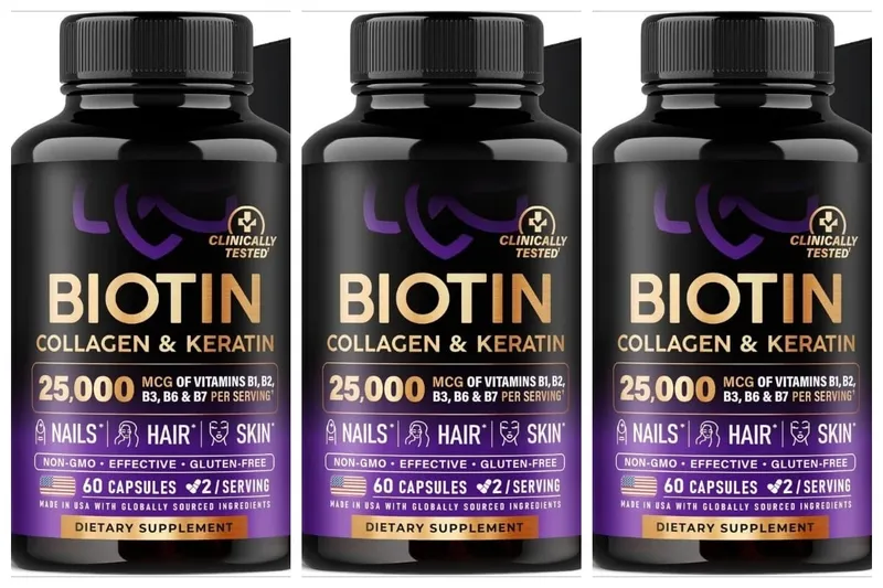 Biotin Collagen & Keratin Capsules with Hyaluronic Acid & B-Vitamins for Hair Skin & Nails Nourishment Support Adults 60 Caps — image 9