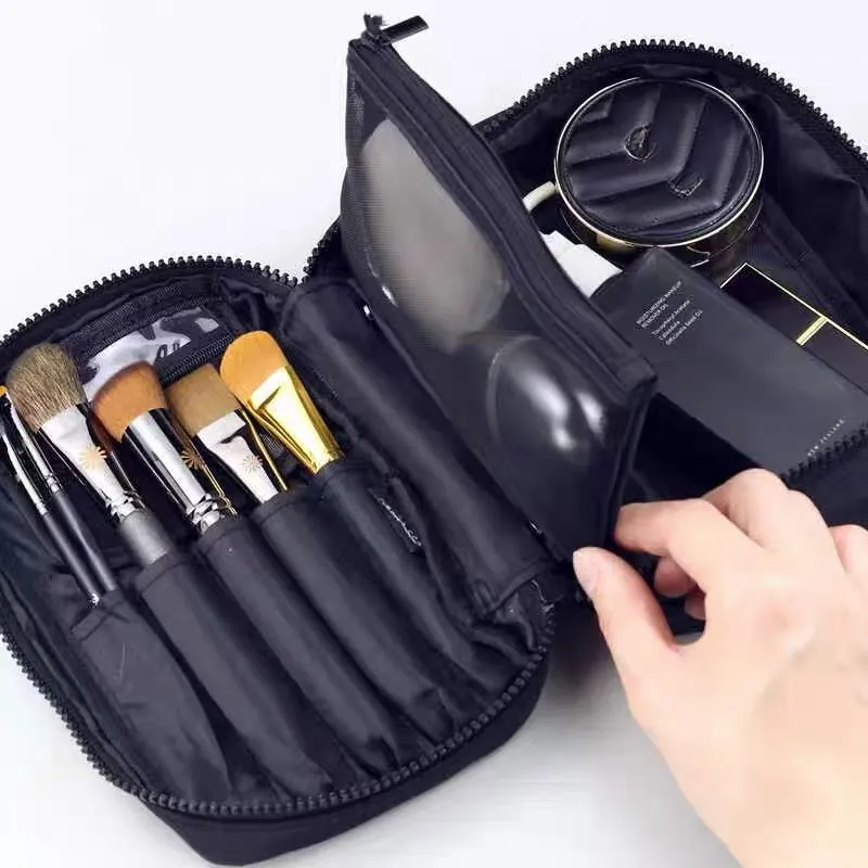 PA CARRIER COMBO POUCH Black & Silver Makeup Brushes and Cosmetics Storage Bag for Travel