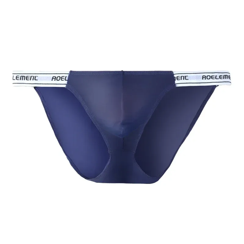 Panties Men's Solid Color Elastic Skinny Sexy Low Waist Ice Silk High Fork Thong Fitness Sports Comfortable Triangle Shorts