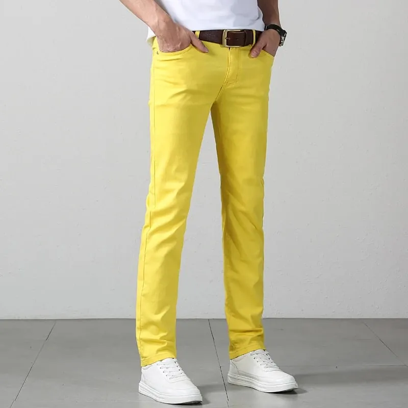 Elastic Cotton Slim Jeans Men Spring Korean Fashion Comfortable Casual Straight Leg Business Denim Trousers Yellow Pink Red — image 10