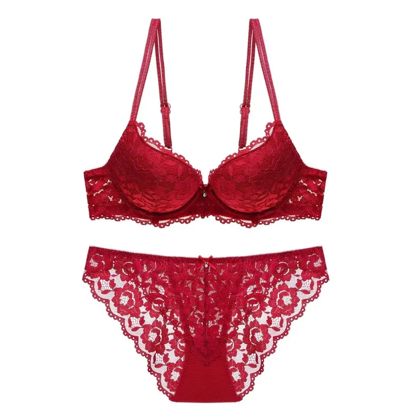 Comfortable Mesh Lace Flower Bra Low Waist Bowknot Push Up Bra Women Non Slip Lingerie Seamless Underwear Set Girl