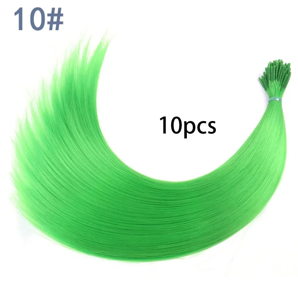 Synthetic Colored I-Tip Stick Hair Extensions Straight Hair 16 Inch For Women High Temperature 10 Strands/Pack Colors