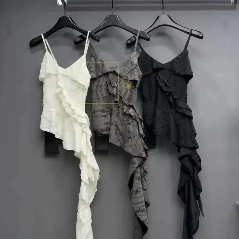Y2K Hotsweet Women Camisole Gothic Ruffle Tank V-Neck Sleevless Tops Sexy Lady Irregular T-Shirts&Blouses Streetwear All-match — image 2