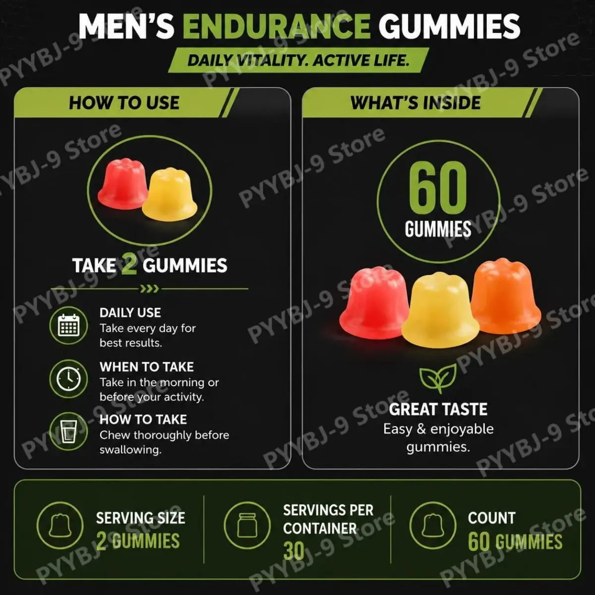 Googeer Men's Endurance Gummies Energy and Vitality Support Blood Flow & Post Training Muscle Recovery Support 60 Count — image 7