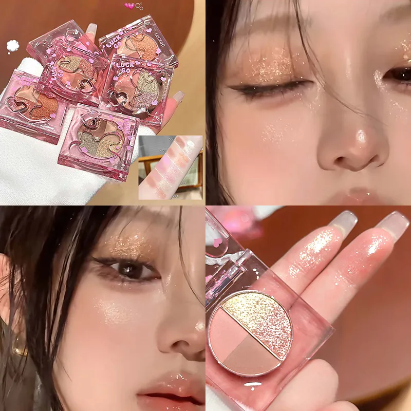 Four-color Diamond Glitter Eyeshadow Palette Mini Pink Orange Matte Shimmer Eye Shadow Eye Pigments Highlighter Makeup Cosmetics — image 1