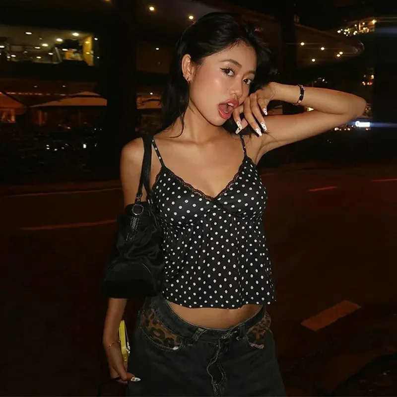 Women 2026 Spring Floral Print Cami Top Lace Trim Spaghetti Strap Crop Tank Top Sexy Slim Fit Y2K Streetwear Layering Basic Cami