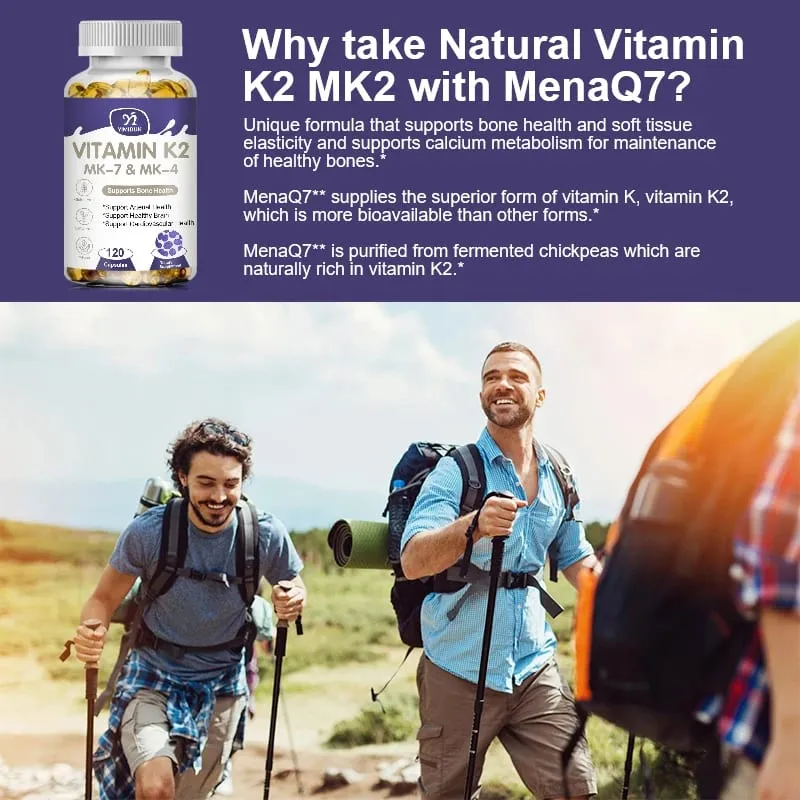 Vitamin K2 (MK7 & MK4) with D3 Supplement- Support Strong Bones & Healthy Brain Cardiovascular Health