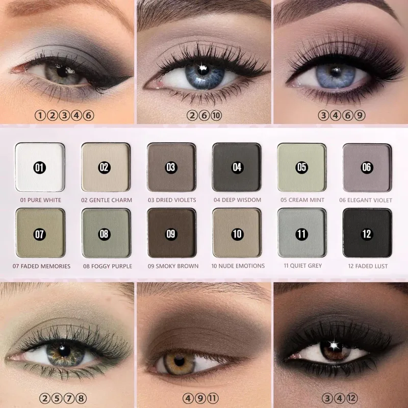 Afflano 12 Colors Eyeshadow Palette Powder Matte Shimmer Nude Beige Brown Natural Colors Highly Pigmented Blendable Eye Makeup — image 3