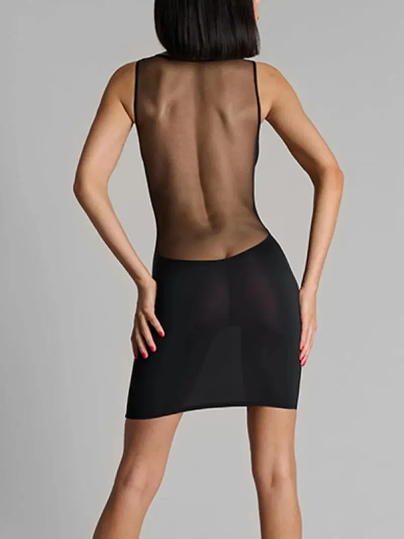 Sheer Mesh Insert Deep V Bodycon Dress Women Black Sleeveless Sexy Party Dress 2026 — image 4