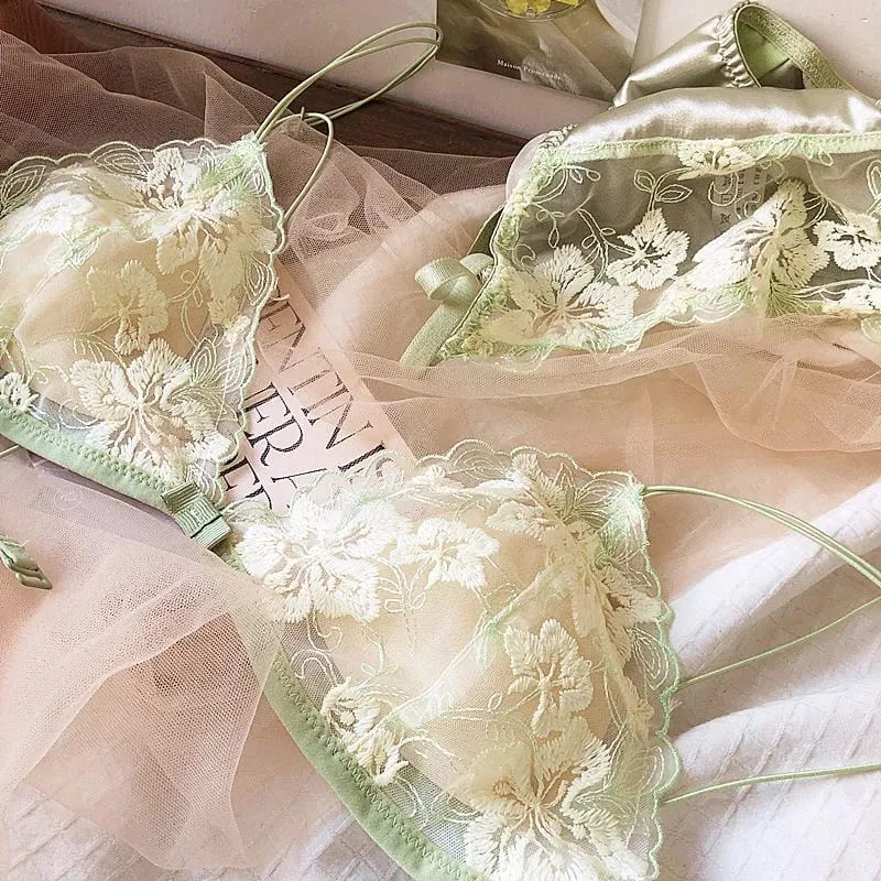 Ultra Thin Bralette for Small Bust Women French Lace Embroidery Wireless Comfort Sexy Back Beauty Everyday Bra Set BANERDANNI — image 6