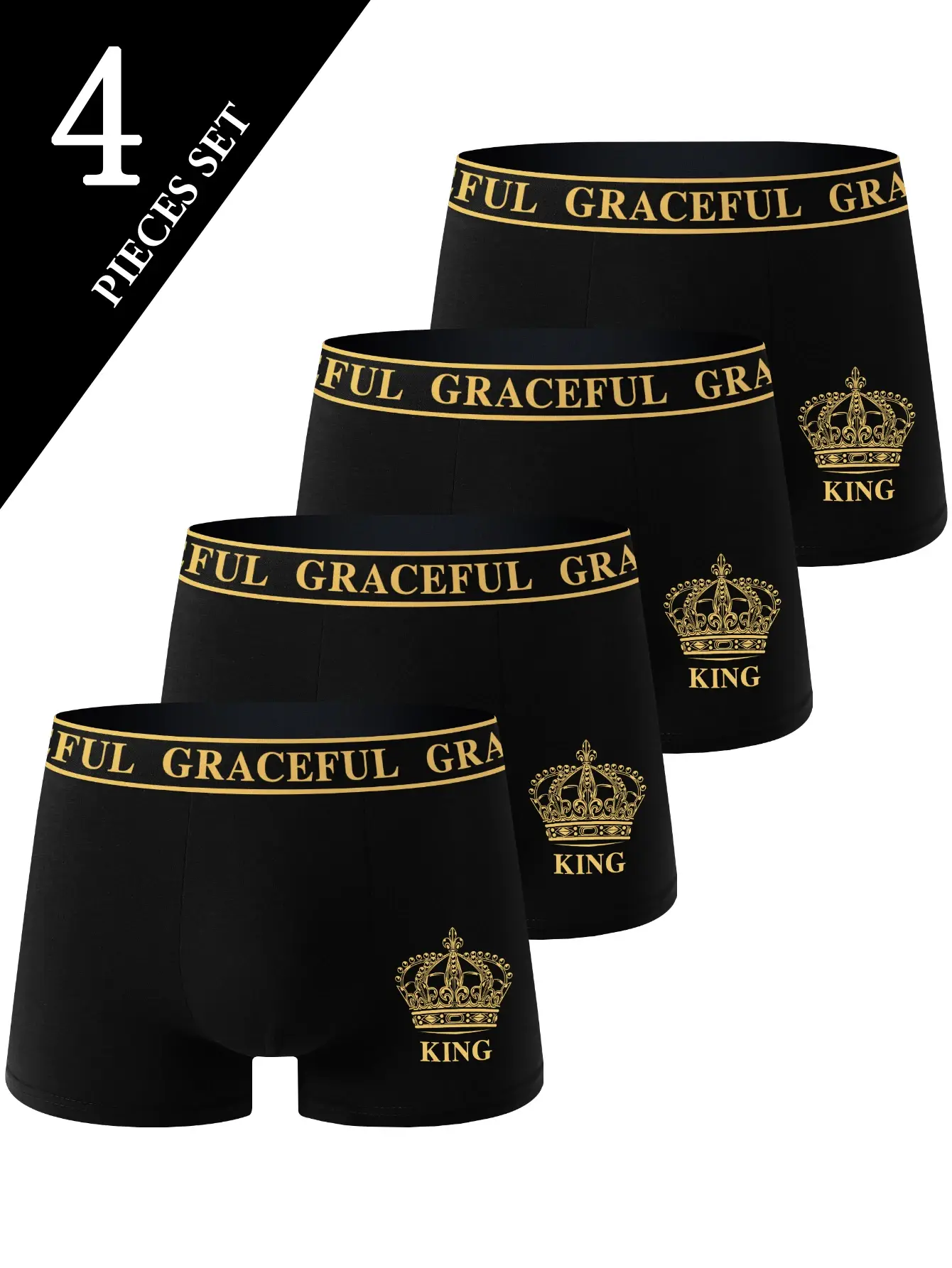 4-Pack Men's Underwear Comfortable Breathable Soft Boxer Shorts Black Gold High-End Sporty Casual Men's Briefs Underwear