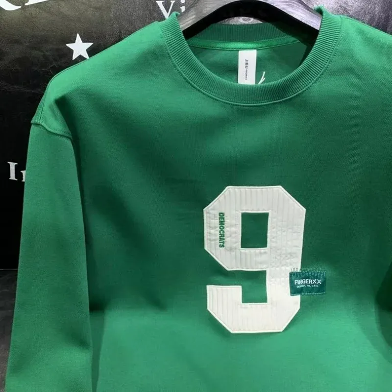 Spring Autumn Men's Trendy Simple Casual All Match Sweatshirt Y2K Streetwear Round Neck Long Sleeve Pullovers Male Loose Hoodies