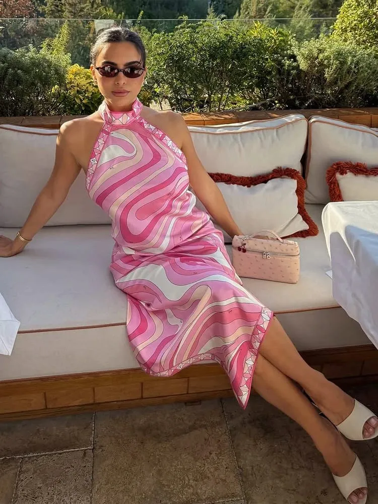 Lady Sexy Printed Halter Dress Sleeveless Off-shoulder Backless Loose Irregular Chic Robe 2026 Women Vacation Street Vestidos — image 4