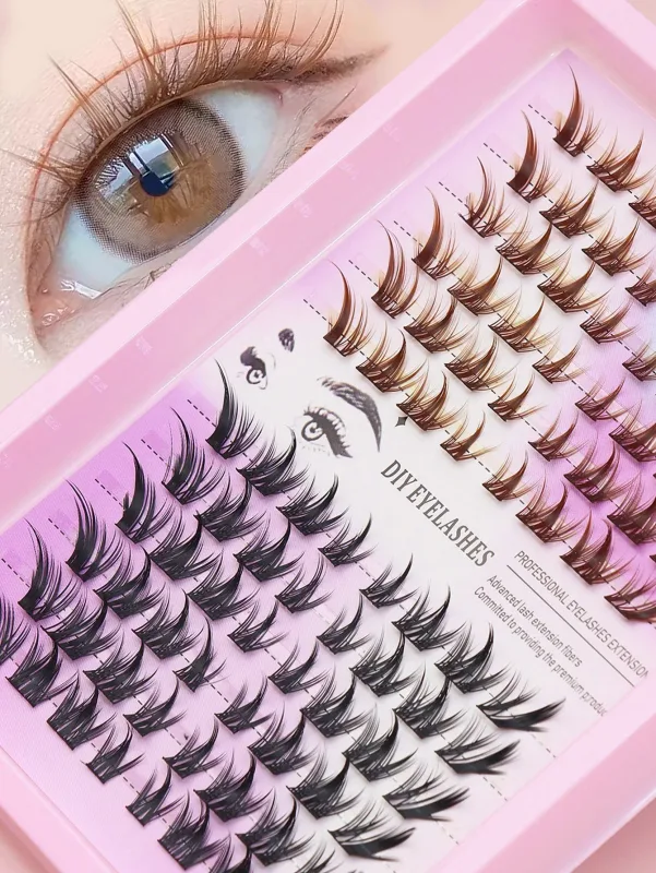 Cat Eye 16 rækker Cluster Lashes 406080100P Blandede DIY Individuelle øjenvipper Tykke Bakke DIY Eyelash Extension Wispy Volume Eyelashes