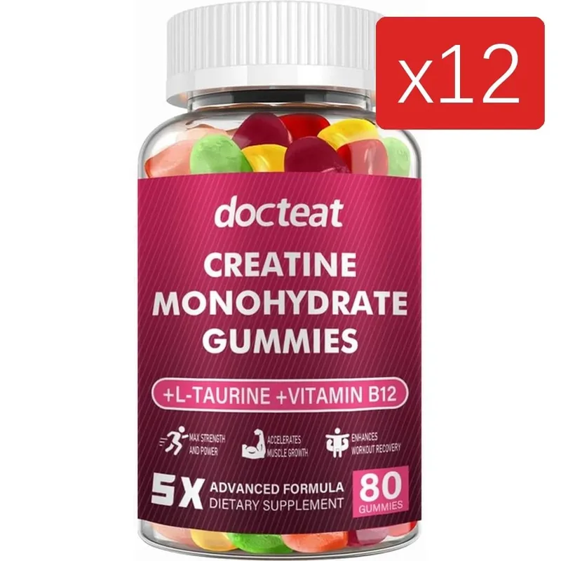 Docteat Creatine Monohydrate Gummies for Muscle Builder Energy Boost Muscle Recovery Stamina Bone Health Support 80 Count
