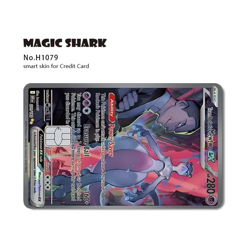 Tubarão mágico mew charizard ex eevee gengar pikachu tcg cartão holográfico laser filme de pele adesivo para cartão de crédito bancário