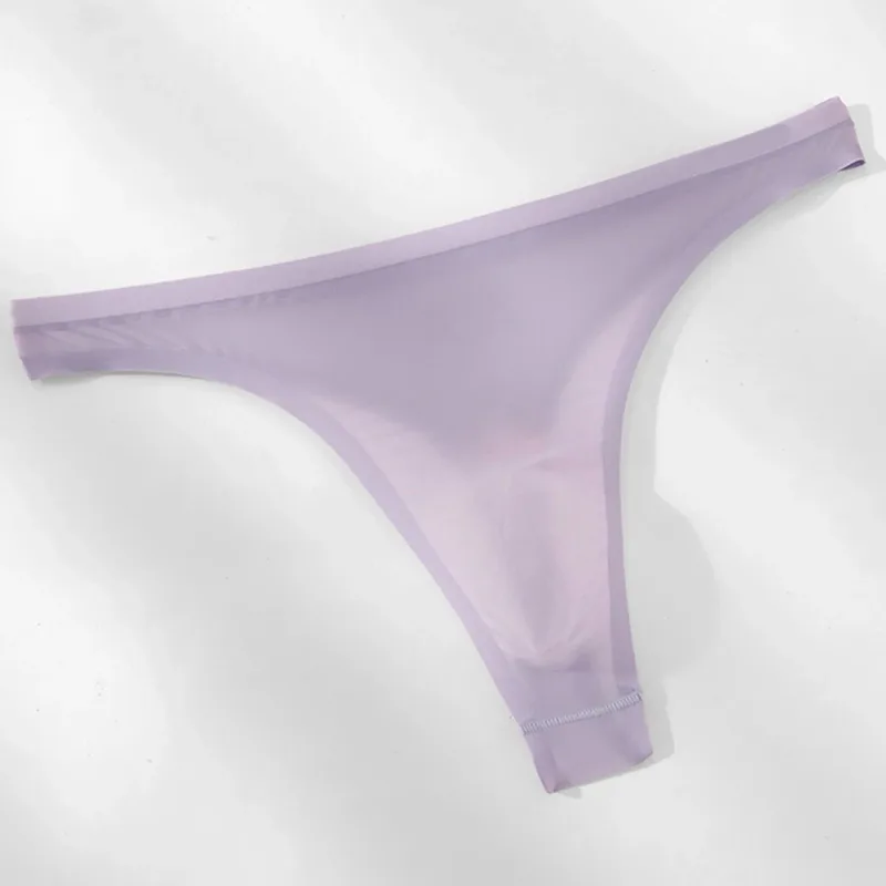 Men's Ultra-thin Ice Silk G-string 3D Bulge Pouch Thong See Through Underwear Low Rise Men Bikini Briefs U Pouch Lingerie