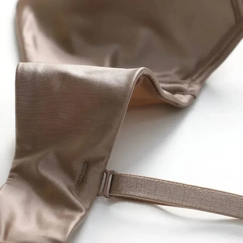 Women's Thin Smooth Satin Bra & Briefs Set Summer Solid Lace Decor Anti Sagging Lingerie Bra Sweet Underwear Suit Нижнее Белье