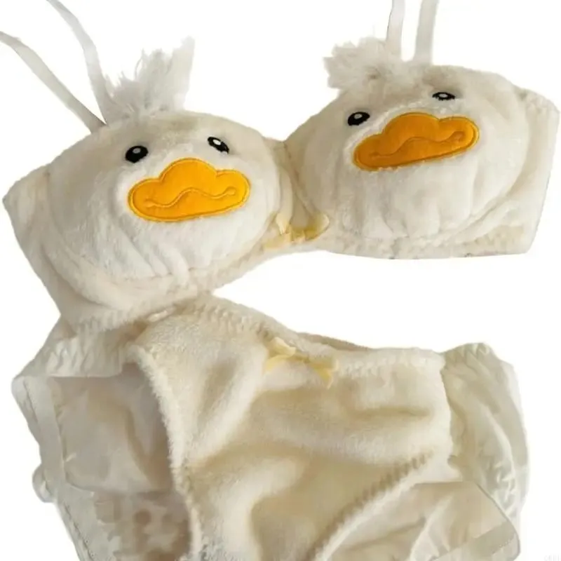 Women's 2Pcs Furry Bra and Panty Set Cartoon Duck Pattern Fuzzy Plush Wireless Underwear Japanese Anime Lingerie — image 2