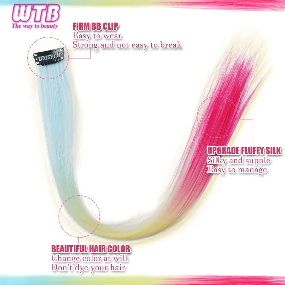 WTB Colored Synthetic Hair Extensions BB Clip Style Gradient Color Hair Extensions Suitable for Women's Daily Wear and Holidays