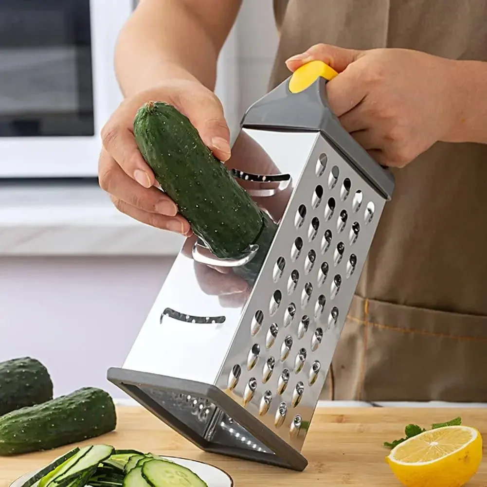 4-Sided Boxed Grater Sturdy Vegetable Peeling Tool Silver Color Multi-face Grater