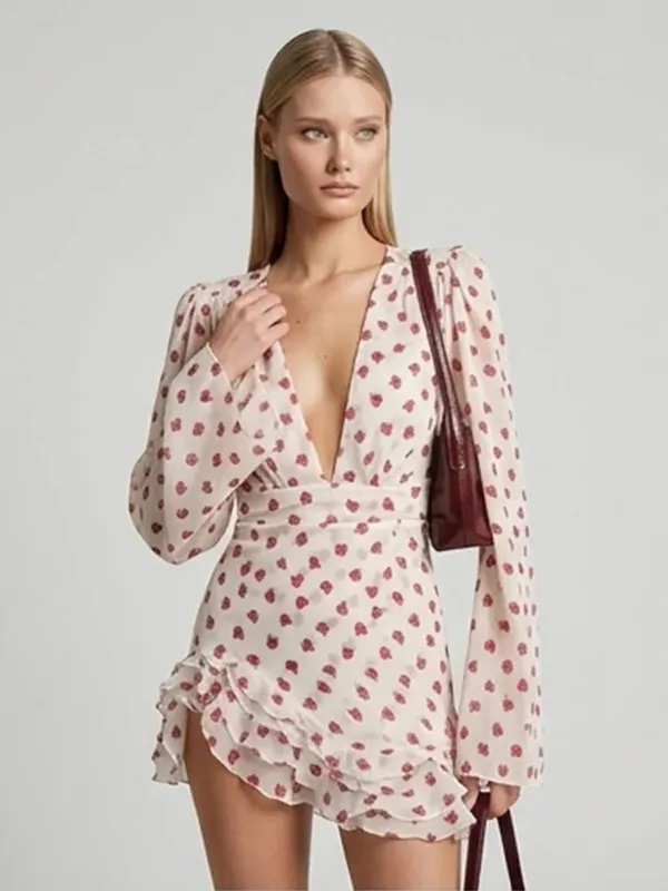 Collection Of Popular Printed Short Dress Deep V Neck A-line Bodycon Party Dresses 2026 Lady Spring Summer Vacation Outfits New — image 10