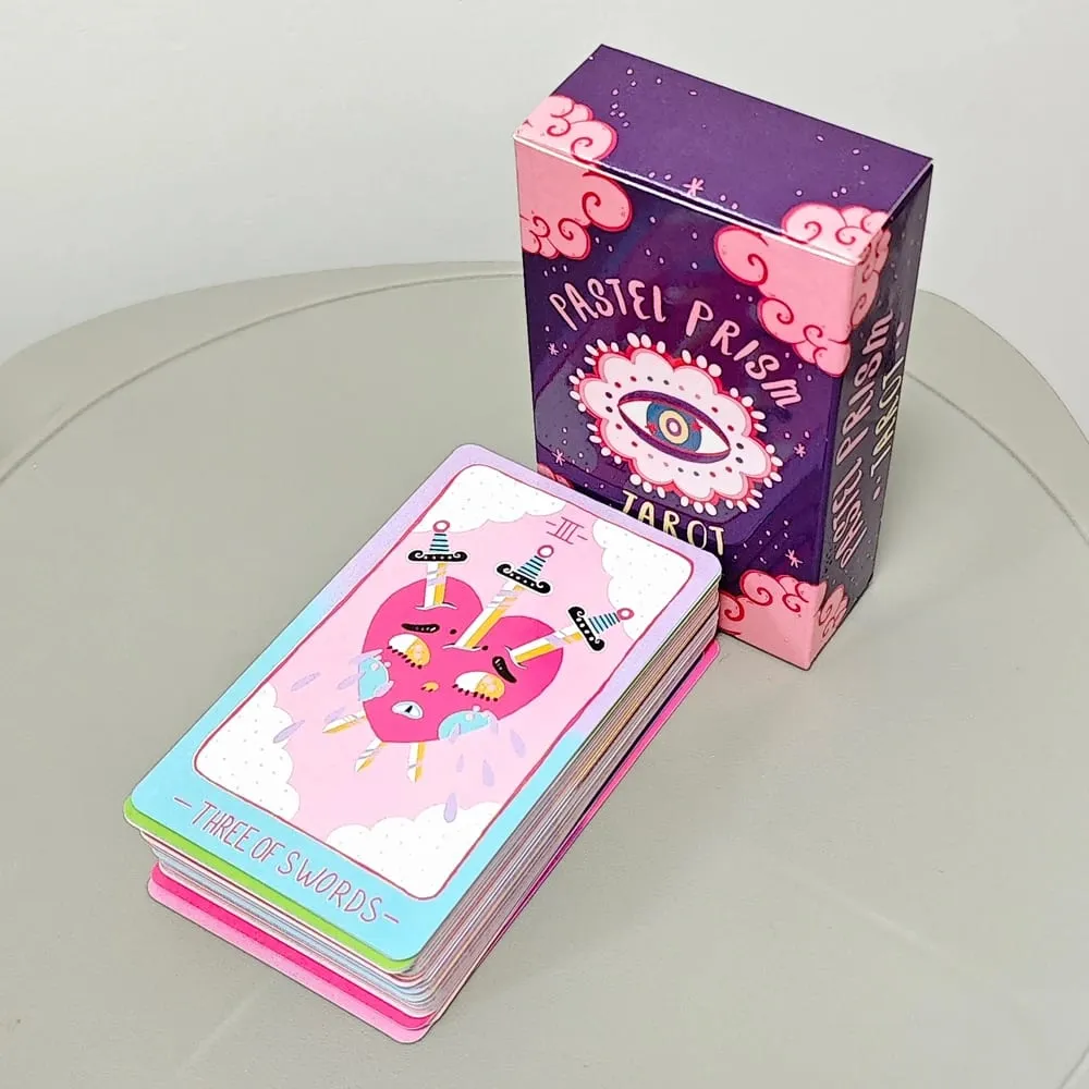 Pastel Prism Tarot Deck 78 Pcs Tarot Cards 10.3*6cm Imbued with The Soothing Tones of A Pink and Sky-blue Color Palette
