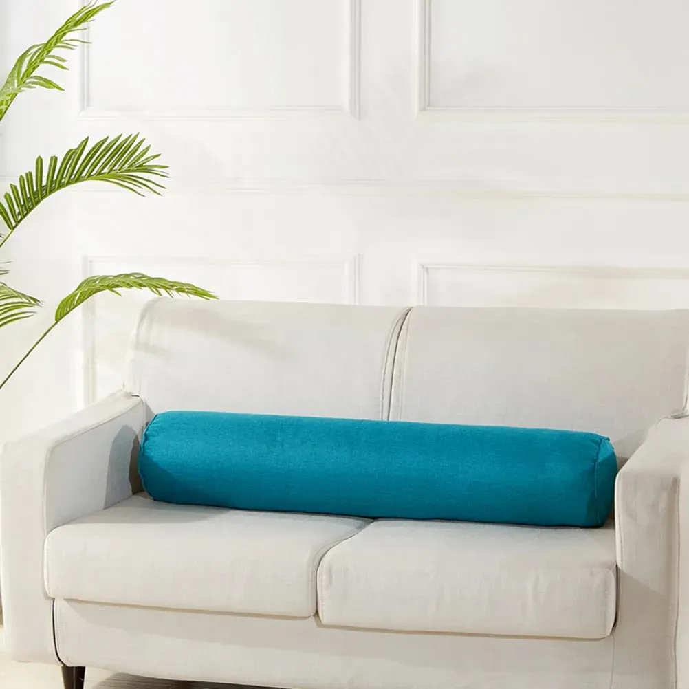 1Pcs Cylinder-Shaped Fabric Throw Pillow Linen Long Waist Cushion Soft Comfortable Peacock Blue Bolster for Home Office — image 3