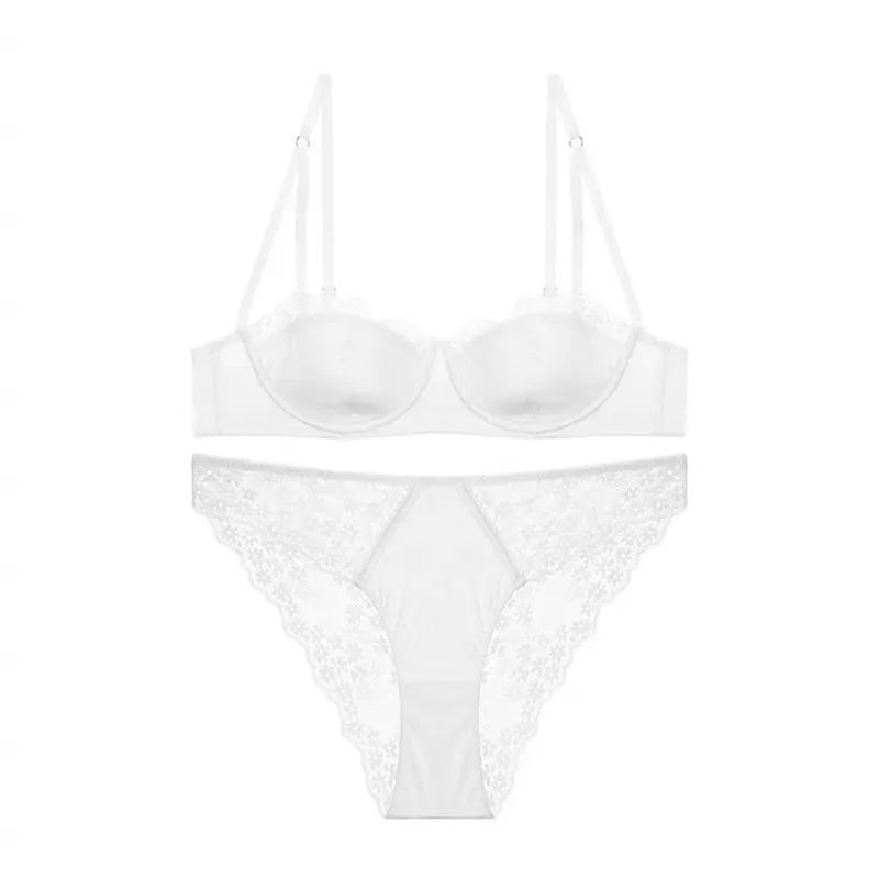 Set Bra Set Pakaian Dalam Seksi Paling Trending Lace Demi Cup Push Up Underwire Nipis Anti Kendur Mengumpul Lemak Ketiak Minimizer untuk Set Harian — image 10