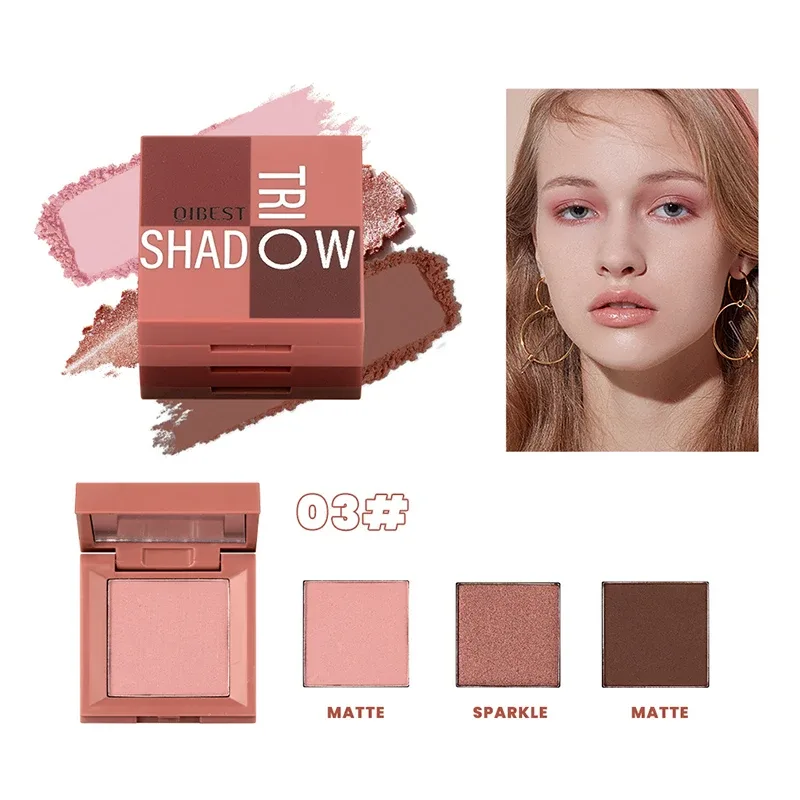 1 piece three in one eye shadow palette portable makeup matte and shiny finish multi-functional neutral tone easy to mix
