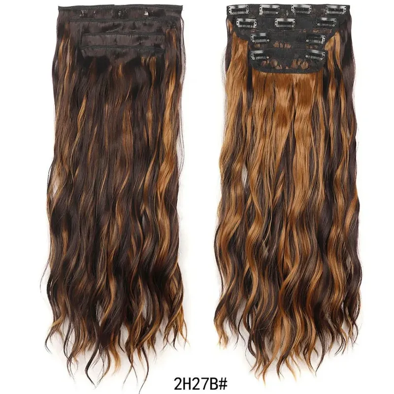 Jeedou Clip in Hair Extensions 4Piece/Set Synthetic Long Wavy Thick Hair Bouncy Curly Full Head Hairpiece Natural Looking