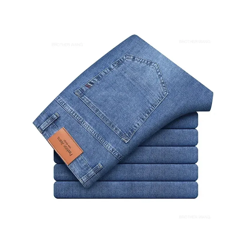 Celana Jeans Melar Katun Ringan Lurus Cocok untuk Pria Merek Musim Panas Celana Pria Jeans Abu-abu Muda Tipis Pinggang Tinggi Kasual Bisnis — image 12