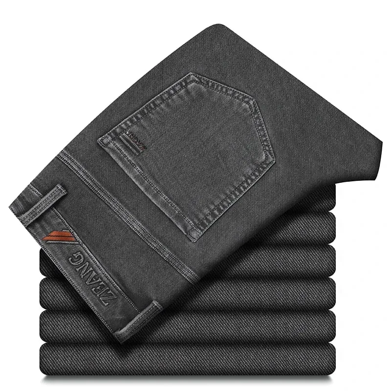 Classic Straight Men's Stretch Jeans Lyocell Cotton Comfortable Soft Casual Denim Pants Spring Business Work Gray Trousers — image 10